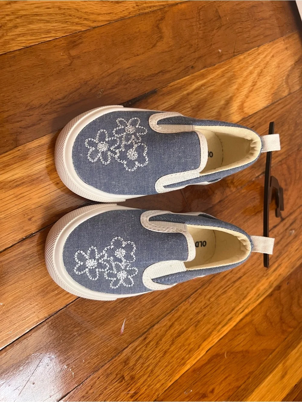 Old Navy Toddler Shoe Bundle Pink and Denim Flower Canvas Velcro Sneakers